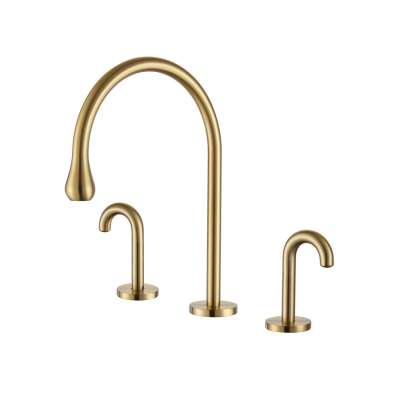 Luxury three holes gold bathroom basin freestanding faucet